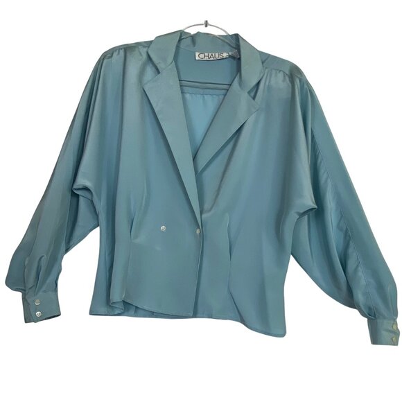 Vintage Chaus Light Blue Button-Up Blouse Size 10 Eighties Secretary Boss Classy - Picture 1 of 4